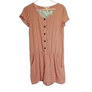 Matilda Jane Romper Size M‎ Coral Geometric Print Button Front Short Sleeve